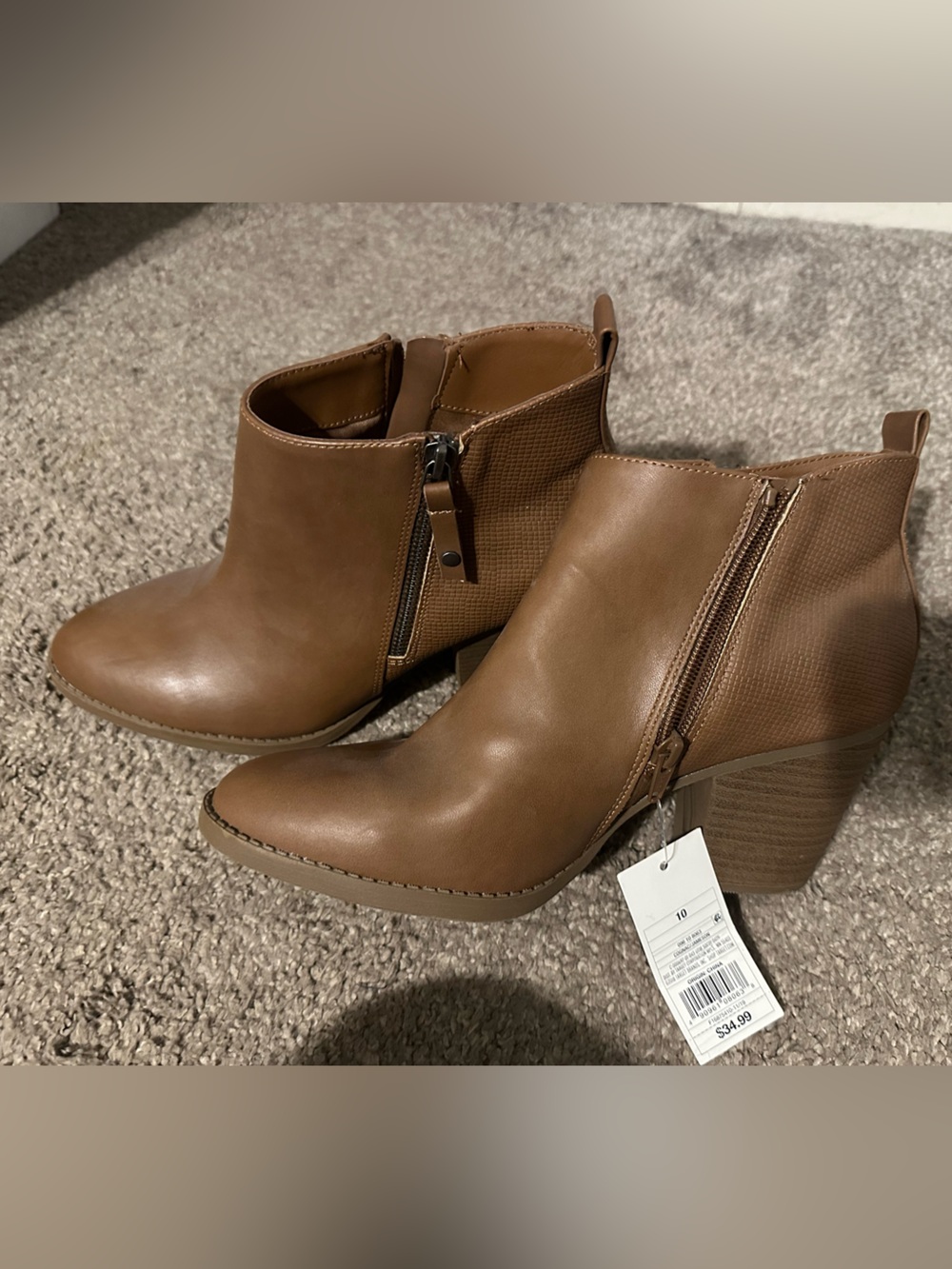 Target Tan Faux Leather Ankle Booties with Side Zipper